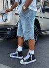 Vintage Studded Denim Shorts - Blue