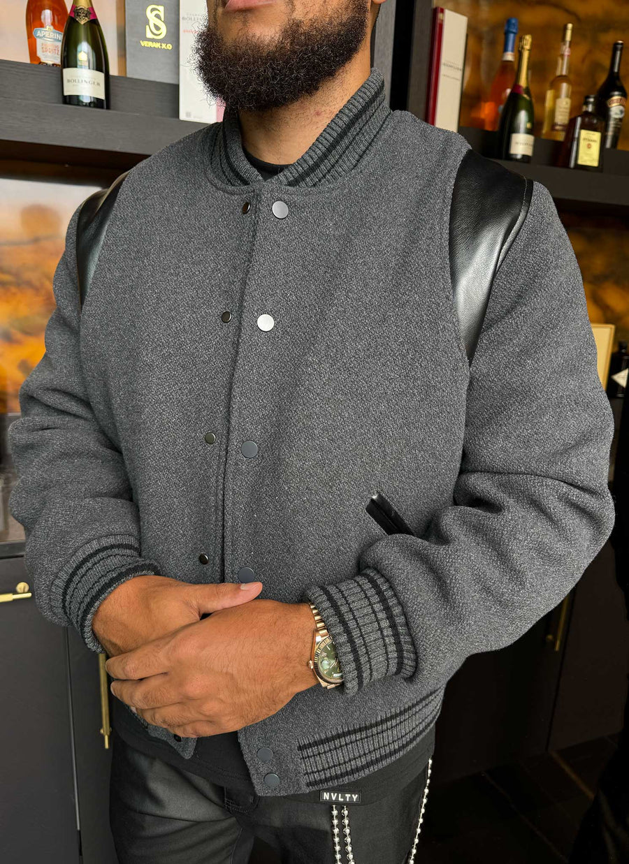 Heavyweight Wool Bomber Jacket - Grey