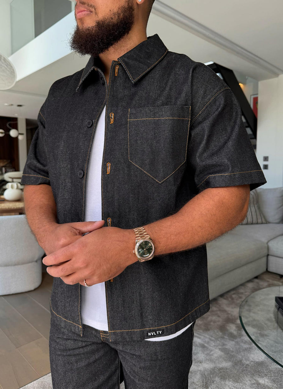 Structured Selvedge Denim Shirt - Black