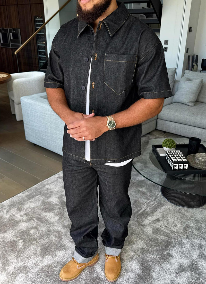 Structured Selvedge Denim Shirt - Black