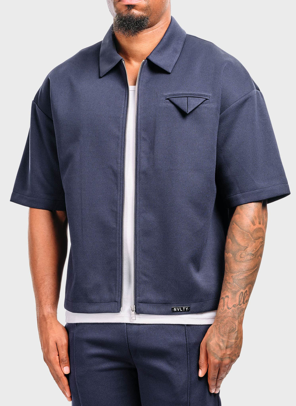 Twill Pocket Square Shirt - Navy