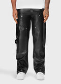 Leather Carpenter Rivet Pants - Black
