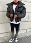 Vintage Shawl Collar Puffer Jacket - Black