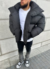 Vintage Shawl Collar Puffer Jacket - Black