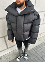 Vintage Shawl Collar Puffer Jacket - Black