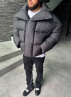 Vintage Shawl Collar Puffer Jacket - Black