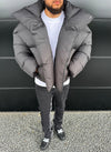 Vintage Shawl Collar Puffer Jacket - Black