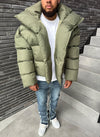 Vintage Shawl Collar Puffer Jacket - Khaki