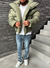 Vintage Shawl Collar Puffer Jacket - Khaki