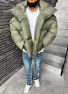 Vintage Shawl Collar Puffer Jacket - Khaki