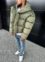 Vintage Shawl Collar Puffer Jacket - Khaki