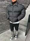 Vintage Zipper Collar Puffer Jacket - Black