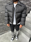 Vintage Zipper Collar Puffer Jacket - Black