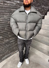 Vintage Zipper Collar Puffer Jacket - Grey