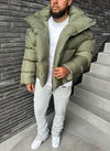 Vintage Shawl Collar Puffer Jacket - Khaki