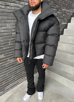 Vintage Shawl Collar Puffer Jacket - Black