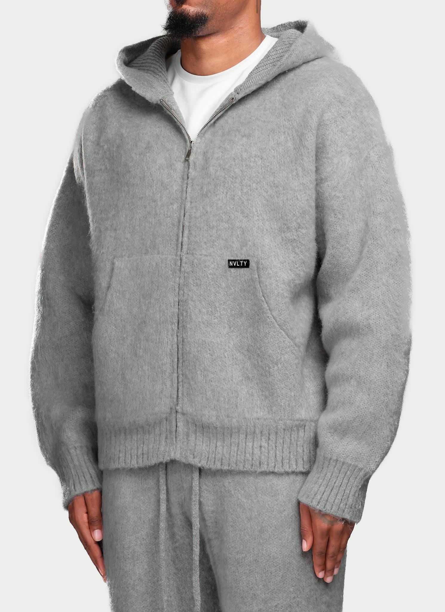 Mohair Zip Hoodie - Grey
