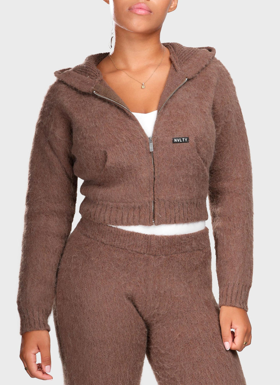 Mohair Zip Hoodie - Brown