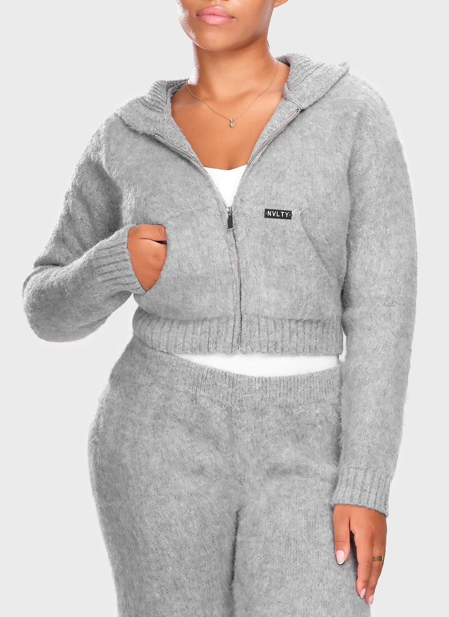 Mohair Zip Hoodie - Grey