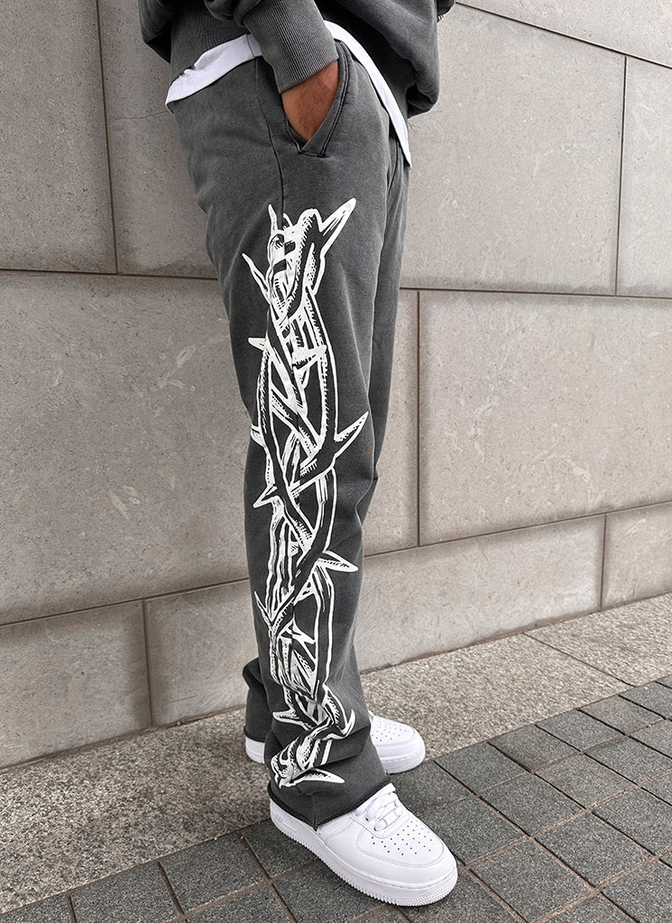 Vintage Flare Crown Of Thorns Joggers - Washed Black
