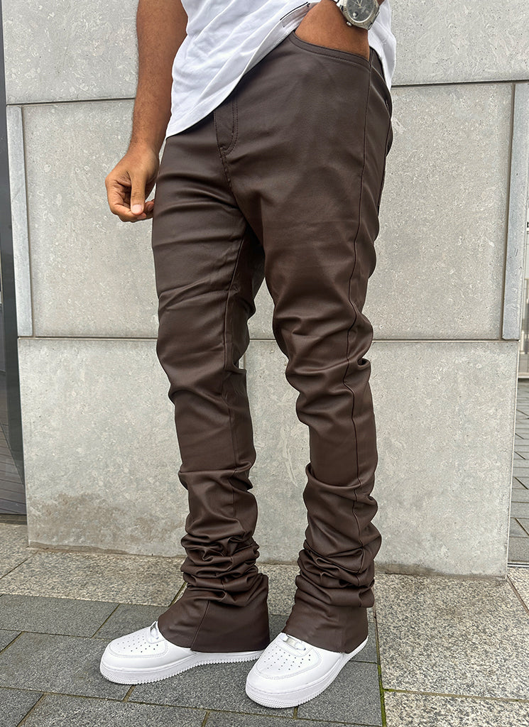 Vintage Stacked Wax Jeans - Brown