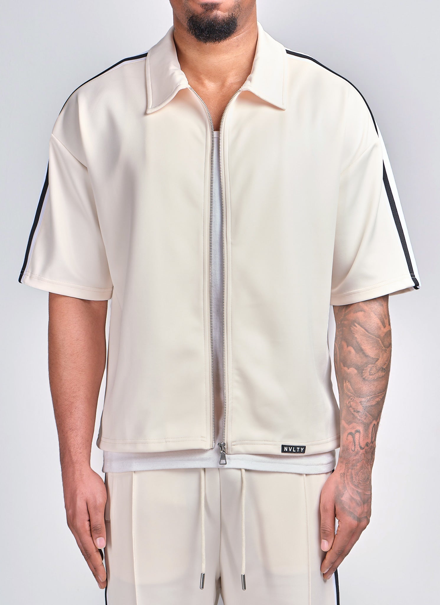 Panelled Luxe Track Shirt - Ivory
