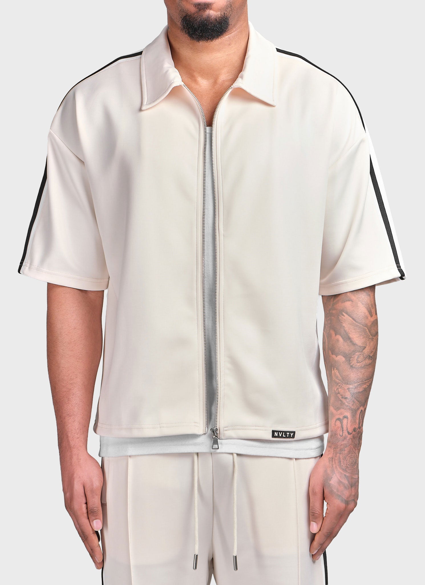 Panelled Luxe Track Shirt - Ivory