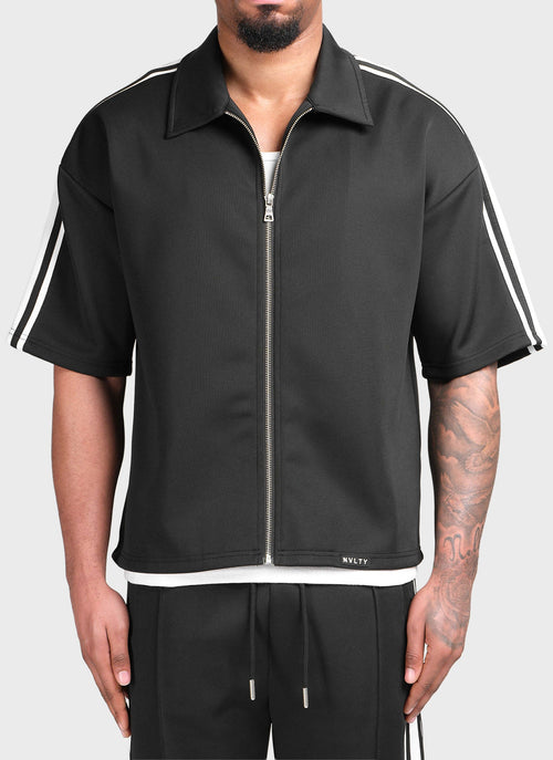Panelled Luxe Track Shirt - Black