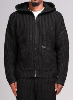 Heavyweight Knitted Zip Hoodie - Black