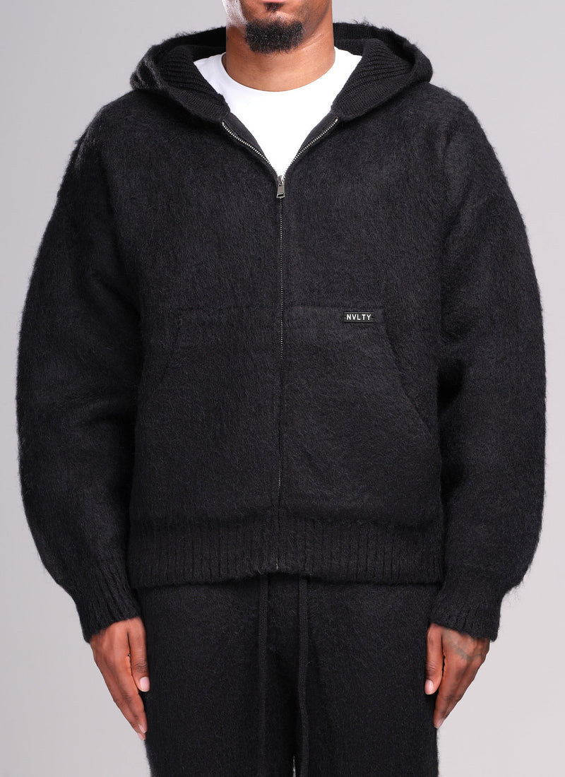 Mohair Zip Hoodie - Black