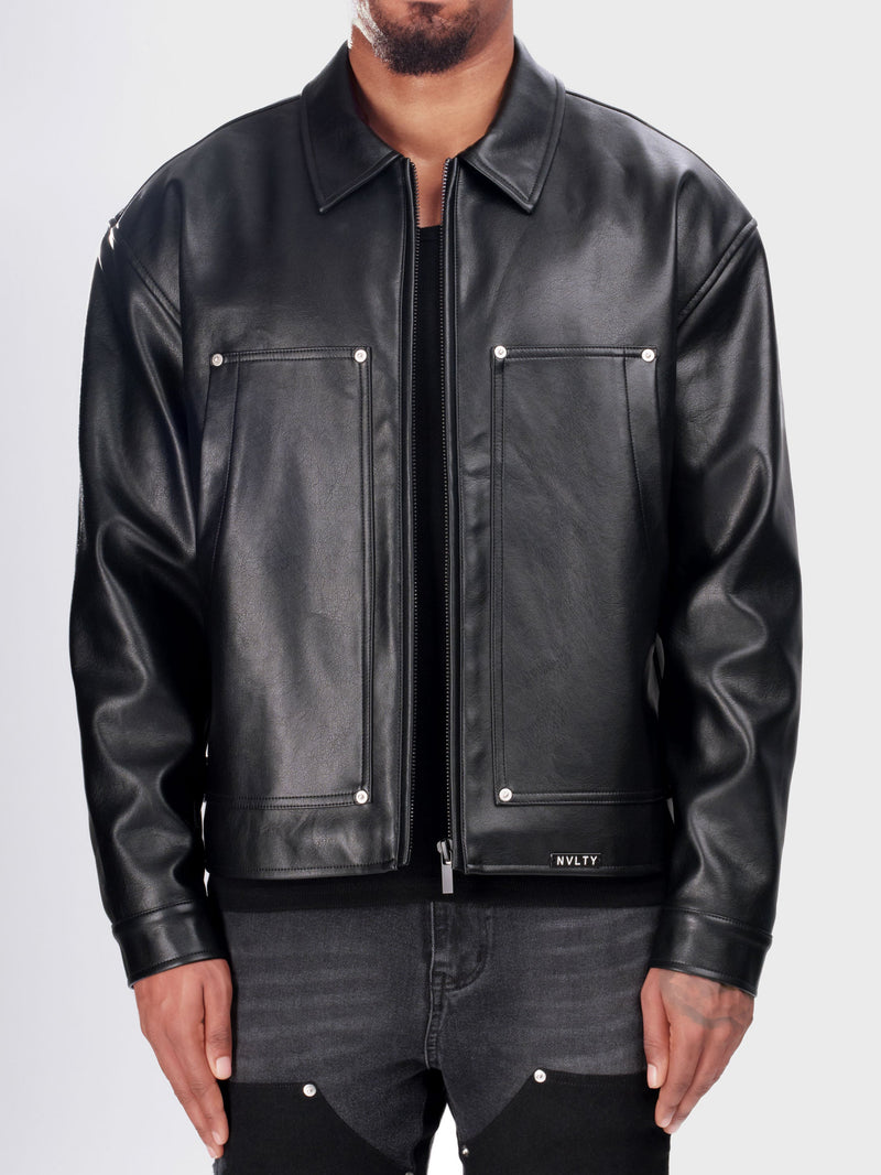 Leather Carpenter Rivet Jacket - Black
