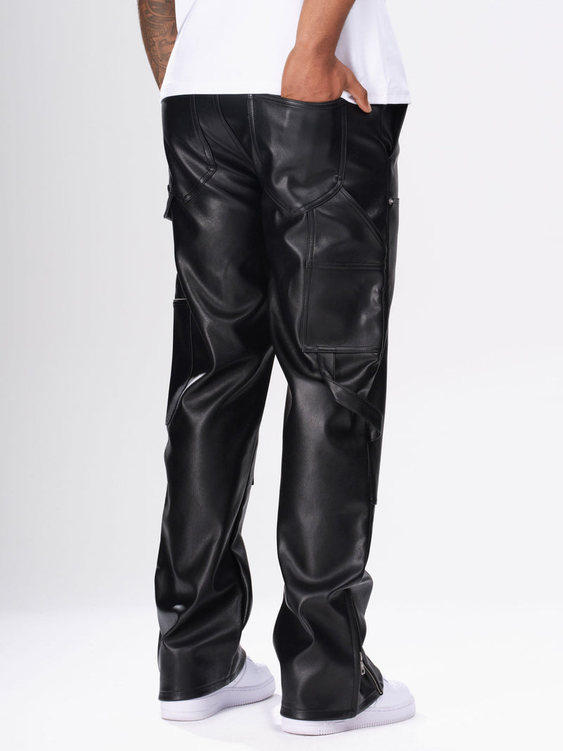 Leather Carpenter Rivet Pants - Black