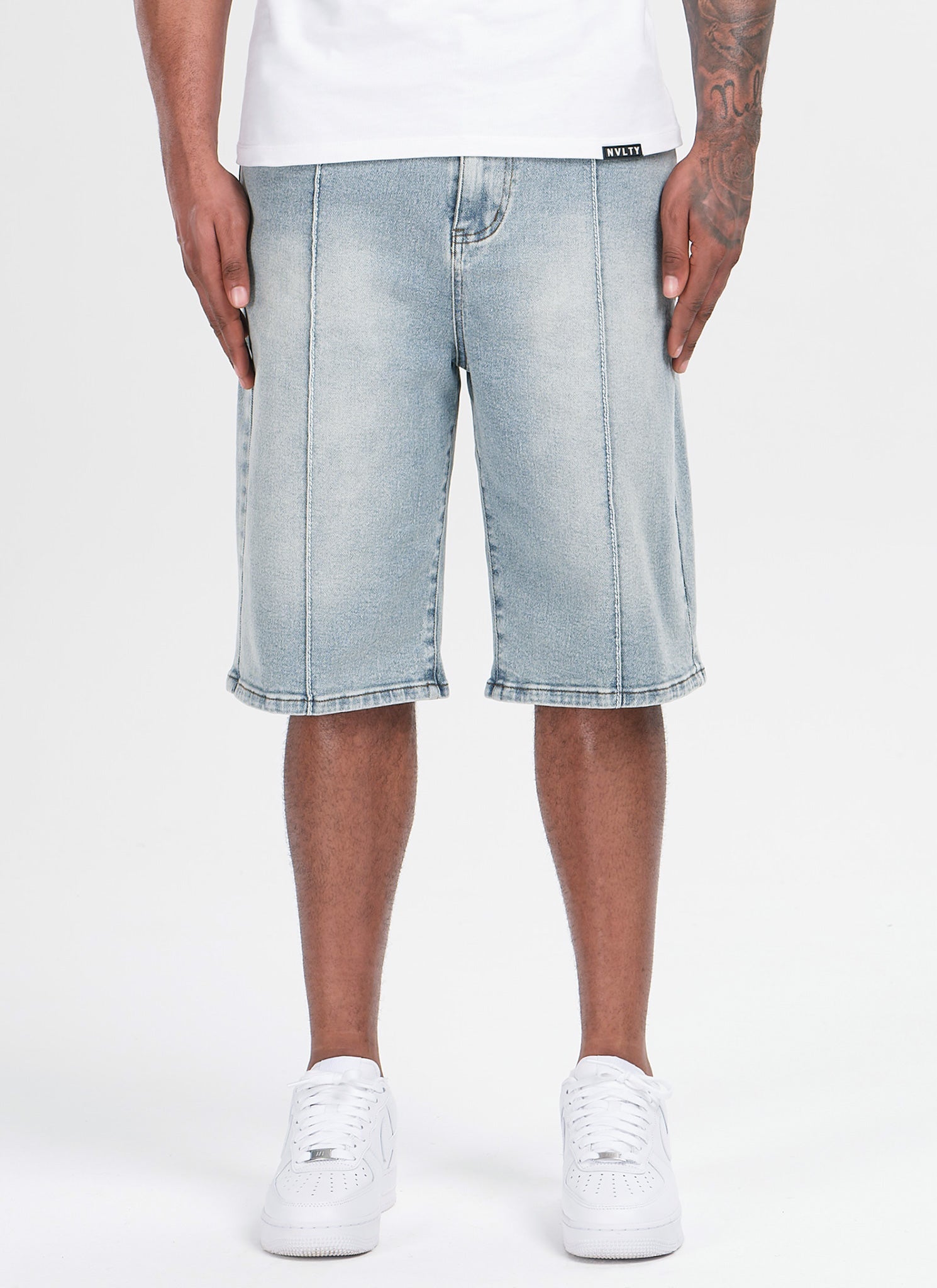Vintage Pleat Denim Shorts - Blue