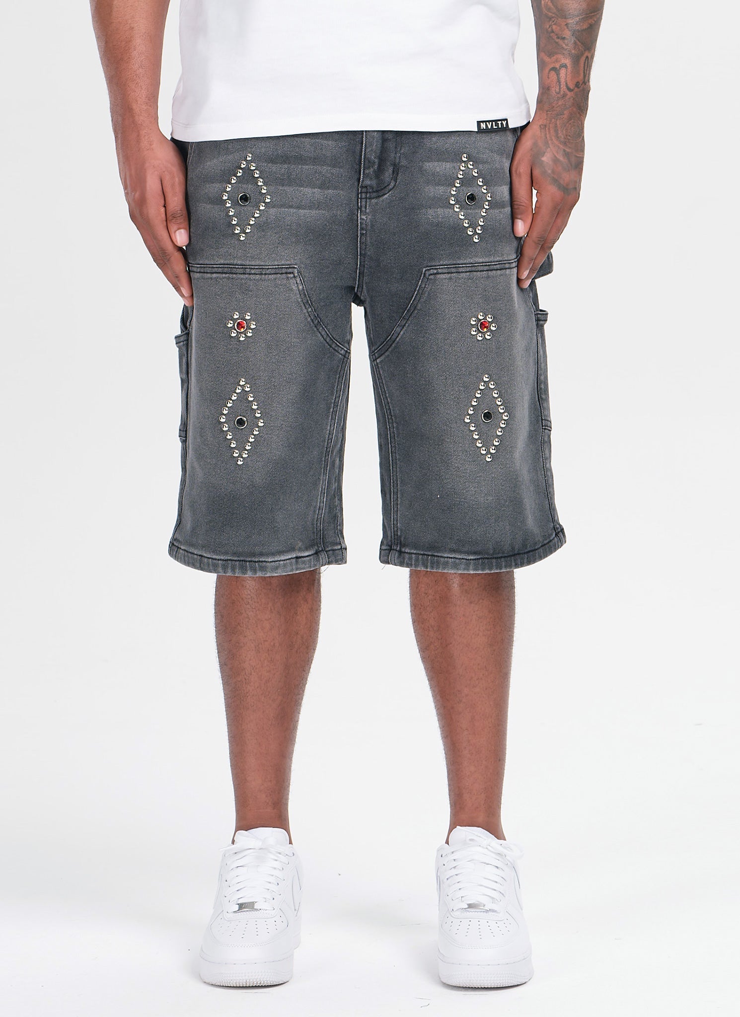 Vintage Carpenter Studded Denim Shorts - Black