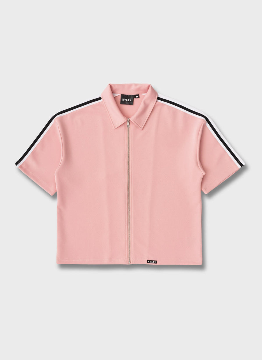 Panelled Luxe Track Shirt - Baby Pink