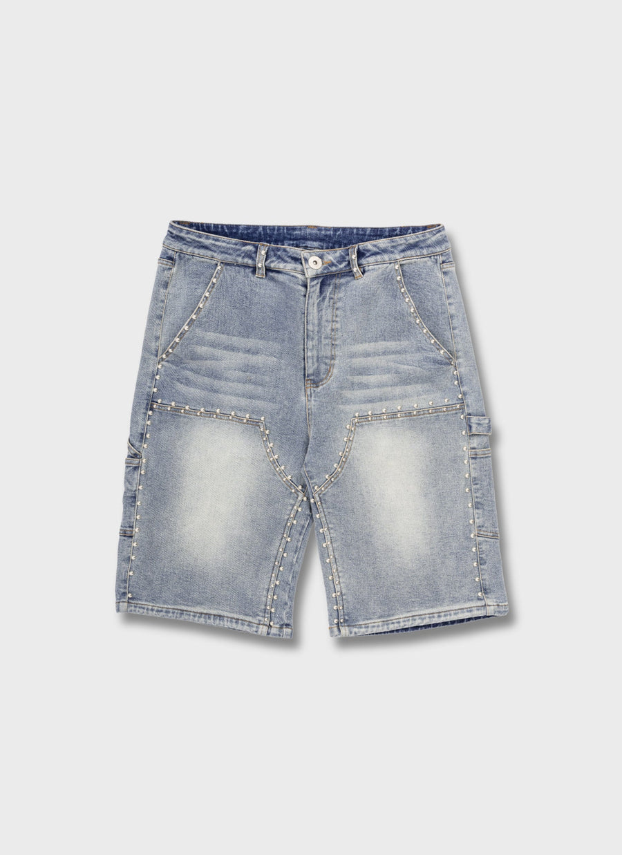 Vintage Double Studded Carpenter Denim Shorts - Blue