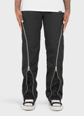 Nylon Flare Zipper Pants - Black