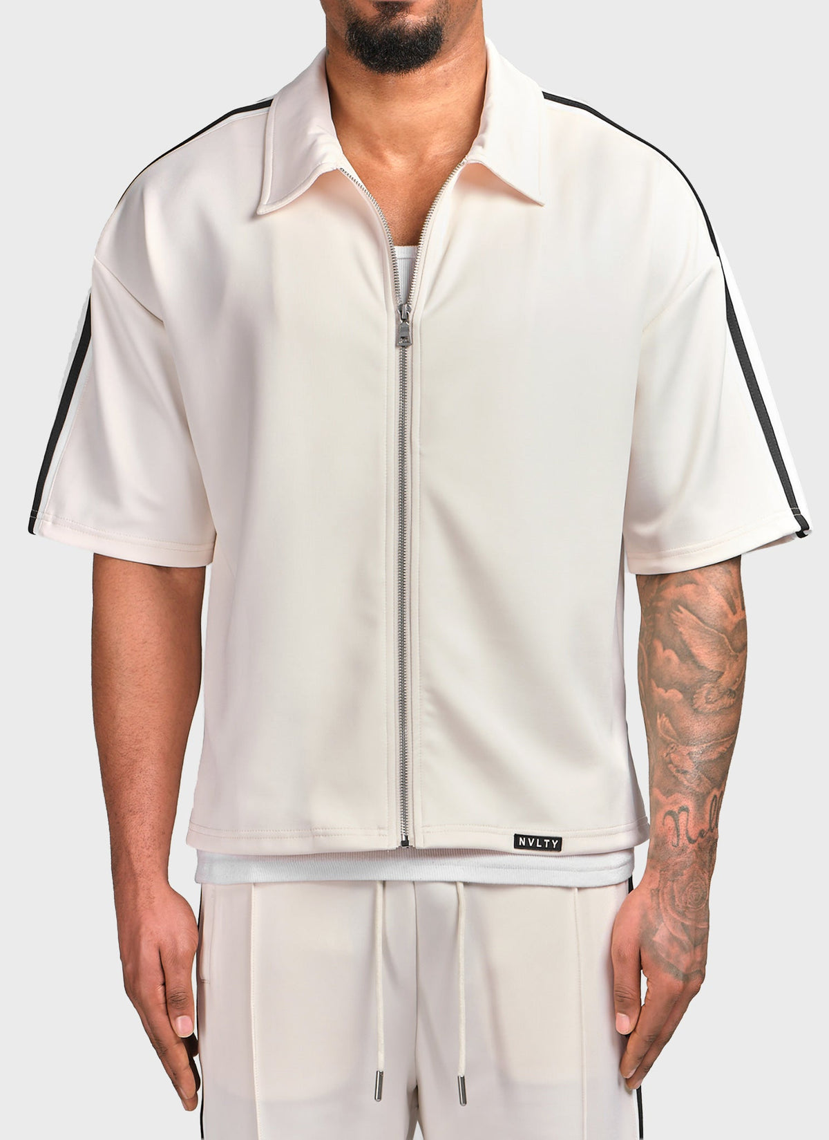 Panelled Luxe Track Shirt - Ivory