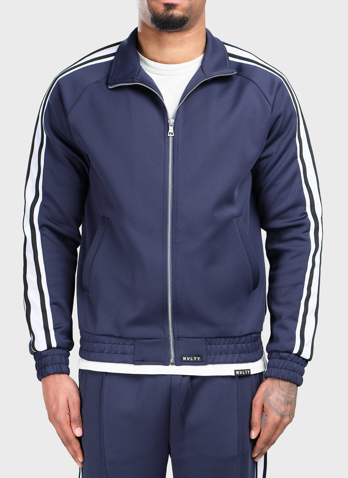 Panelled Luxe Track Jacket - Navy