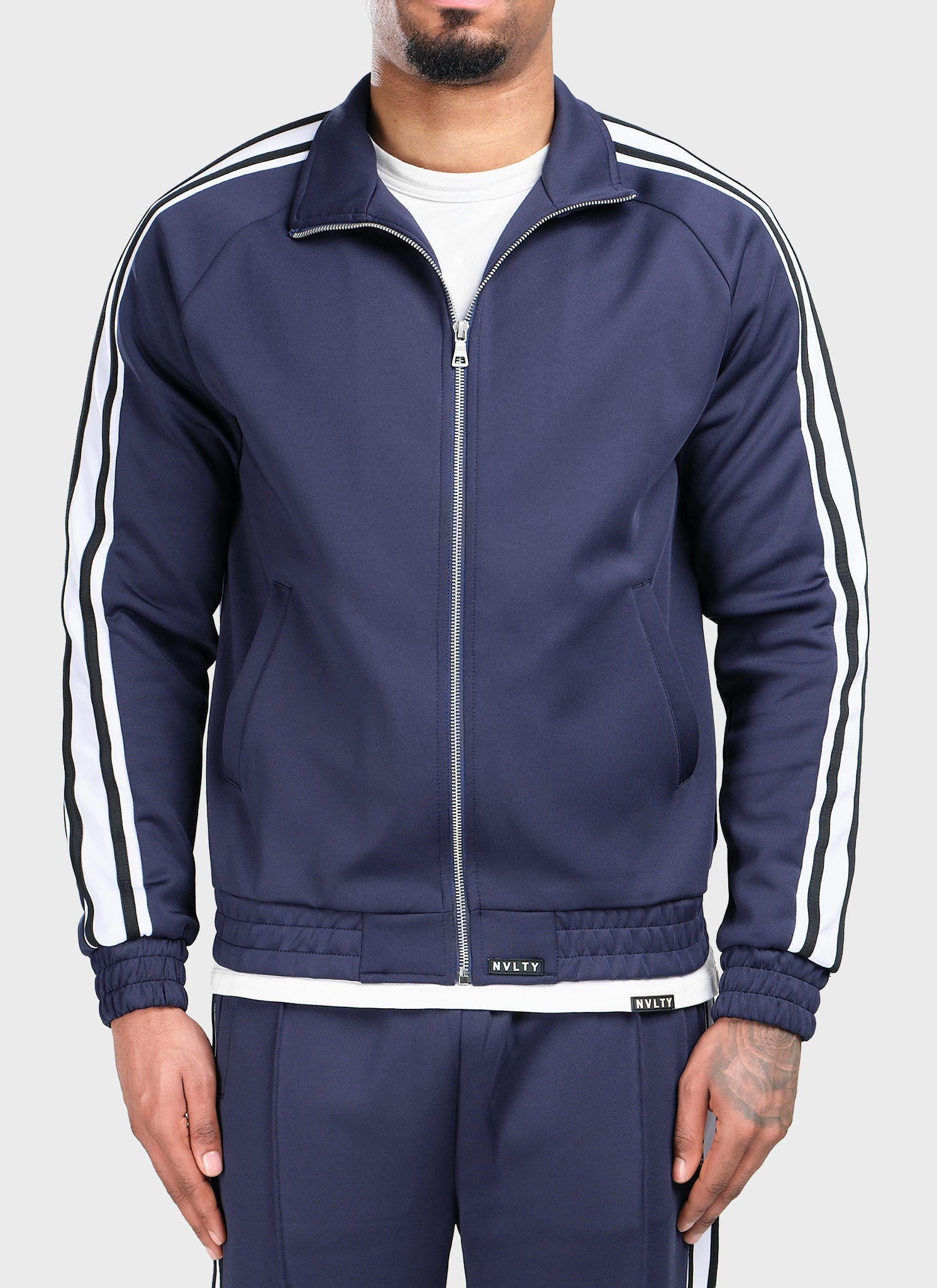Panelled Luxe Track Jacket - Navy