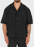 Pleated Drop Shoulder Shirt - Black