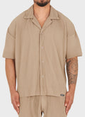 Pleated Drop Shoulder Shirt - Stone
