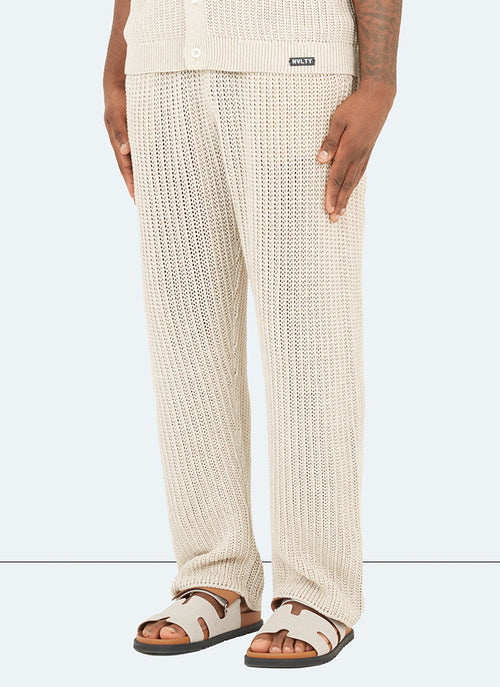 Crochet Knit Trousers - Stone