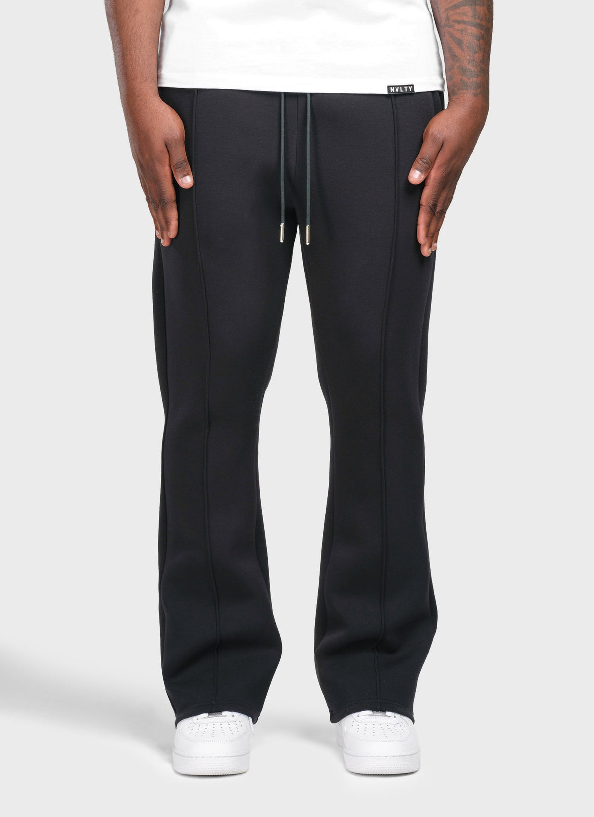 Scuba Structured Flare Pleat Joggers - Black