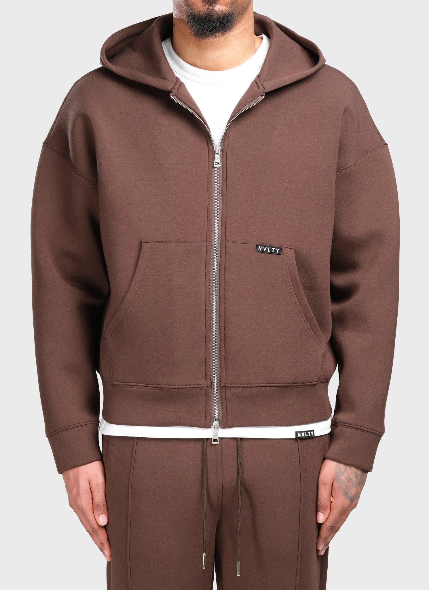 Scuba Structured Zip Hoodie - Brown
