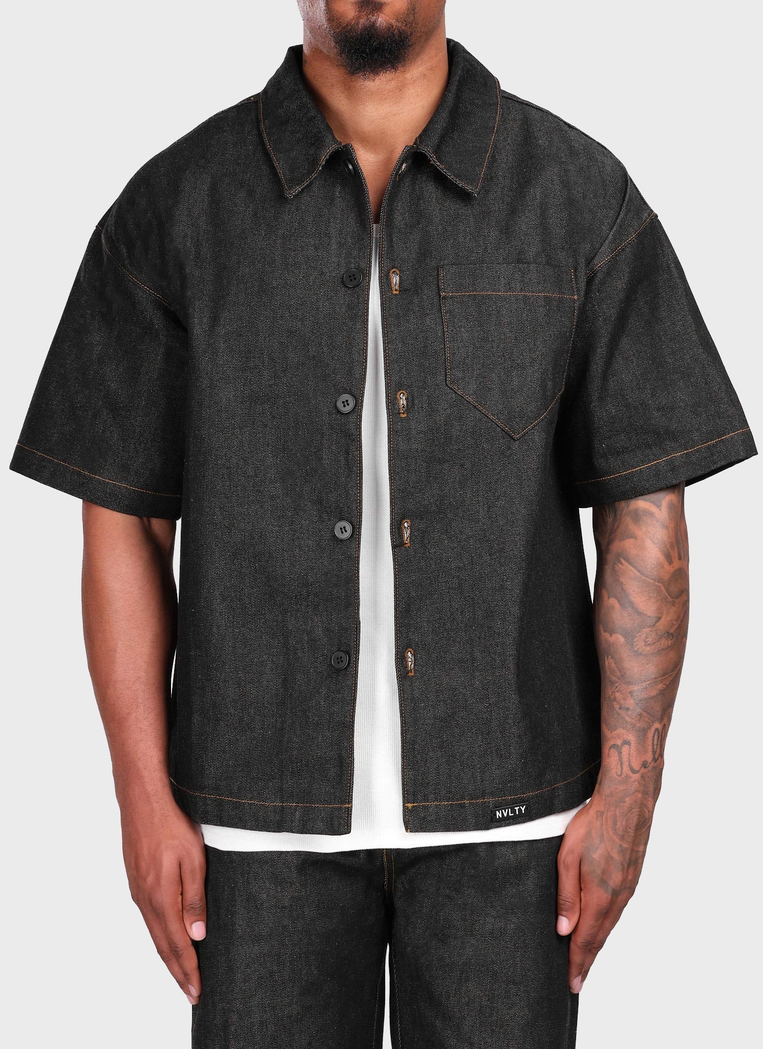 Structured Selvedge Denim Shirt - Black