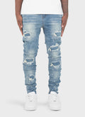 Triple Patchwork Jeans - Light Blue