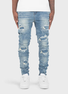 Jean triple patchwork - Bleu clair