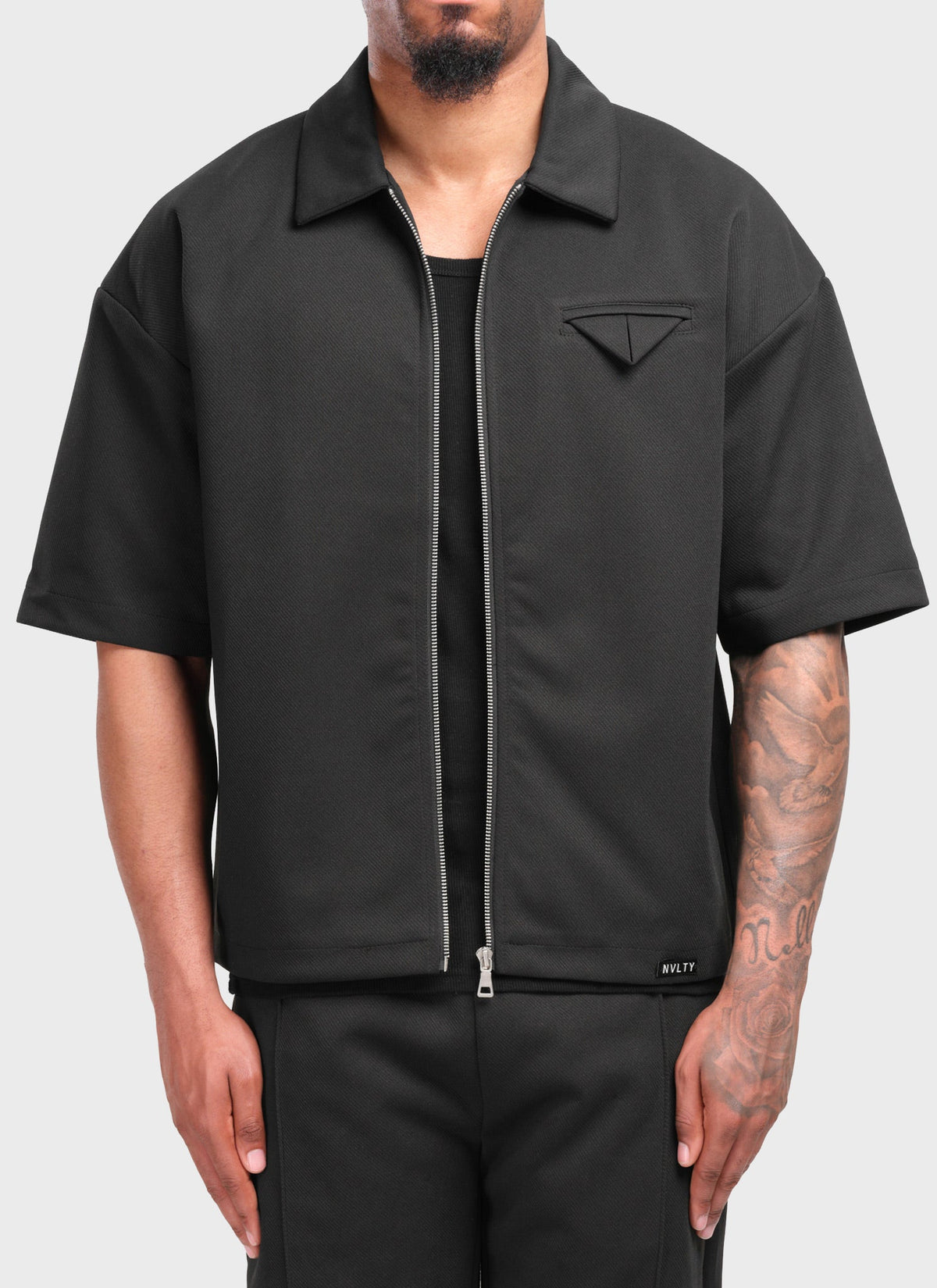 Twill Pocket Square Shirt - Black