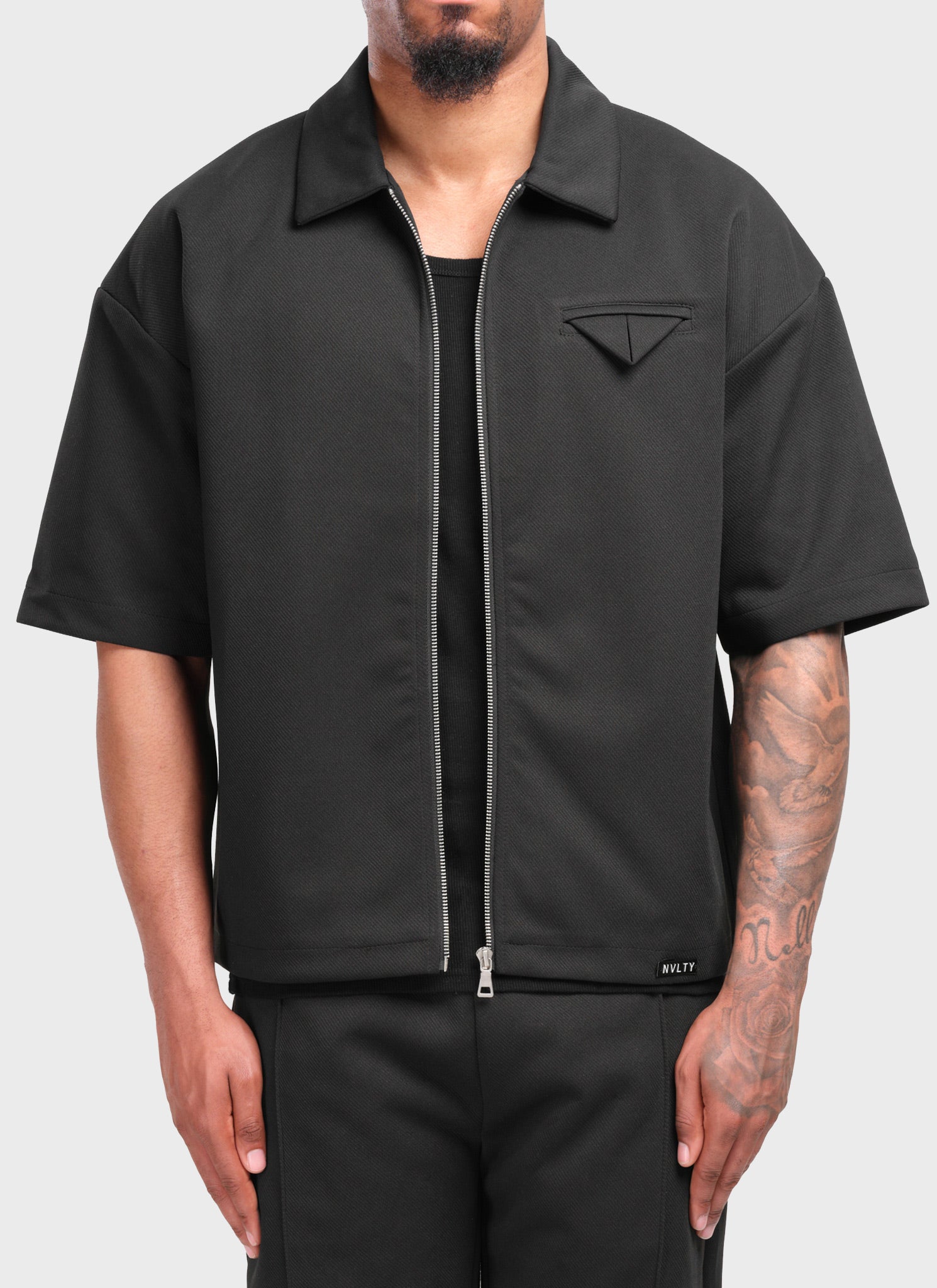 Twill Pocket Square Shirt - Black